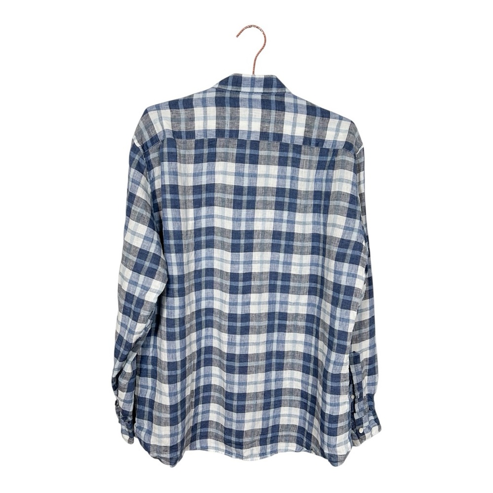 Ermenegildo Zegna Linen Blue Checkered Plaid Shirt - Picture 2 of 8